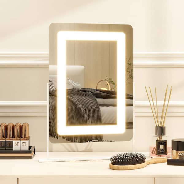 GLSLAND 16 in. W x 20 in. H LED Light Rectangular Metal Framed Vanity Mirror Makeup Mirror White