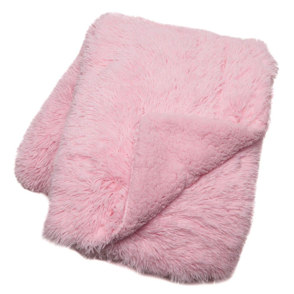 Pink Faux Fur Sherpa Fleece Reversible Throw Blanket