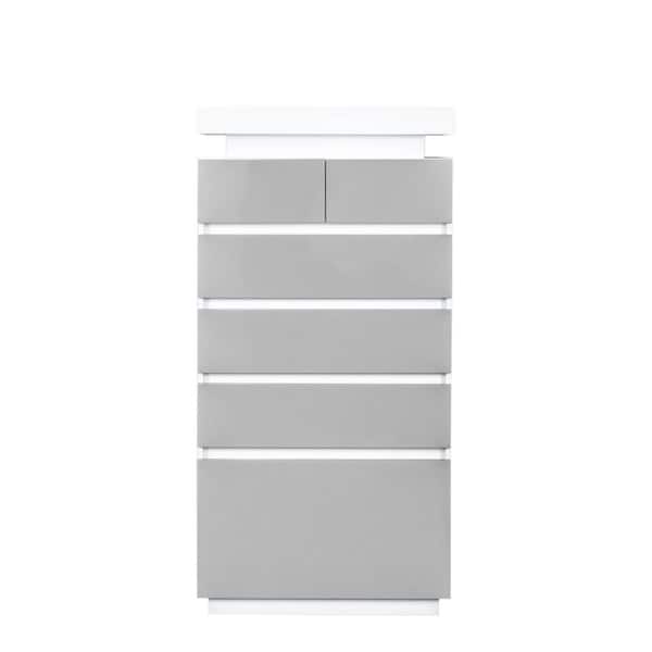 Tidoin Gray 6-Drawer 27.56 in. W Chest of Drawers with LED Lights