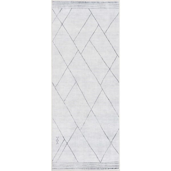 Well Woven Ivory Grey 3 ft. 11 in. x 9 ft. 10 in. Runner Flat-Weave Apollo Bryn Moroccan Moroccan Trellis Area Rug