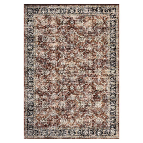 10 ft. x 13 ft. Red Oriental Antique Indoor Mat Washable Low Pile Non-Slip for Restaurant Office Farmhouse Area Rug