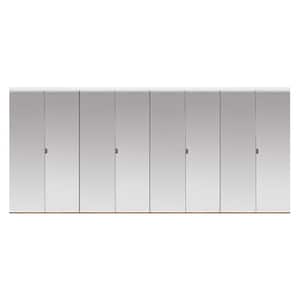 102 in. x 80 in. Beveled Edge Mirror Solid Core MDF Interior Closet Bi-Fold Door with White Trim