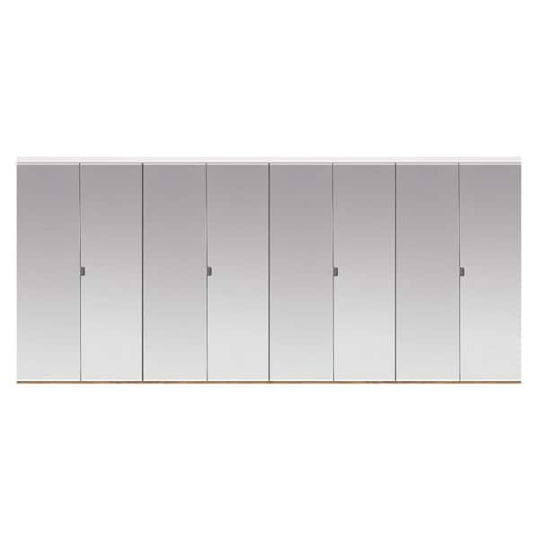 Impact Plus 120 in. x 80 in. Beveled Edge Mirror Solid Core MDF Interior Closet Bi-Fold Door with White Trim