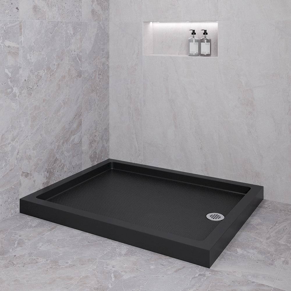 Glossy Black 48 x 36 Acrylic Corner Shower Base with Right Drain
