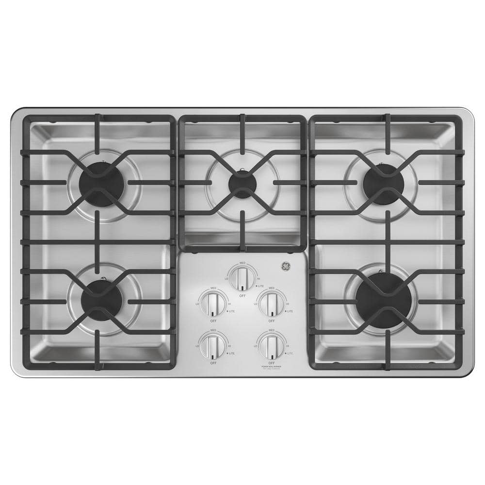 GE 36 in. Gas Cooktop in Stainless Steel with 5 Burners including Power Boil Burners, Silver