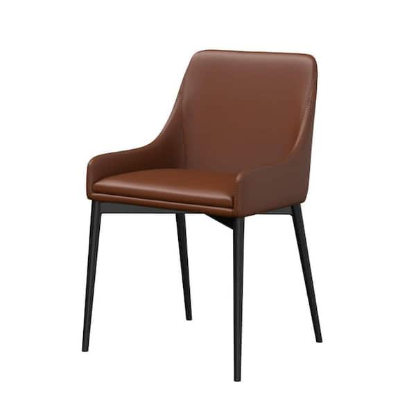 Benjara Cognac and Black Faux Leather Metal Frame Dining Chair (Set of 2)