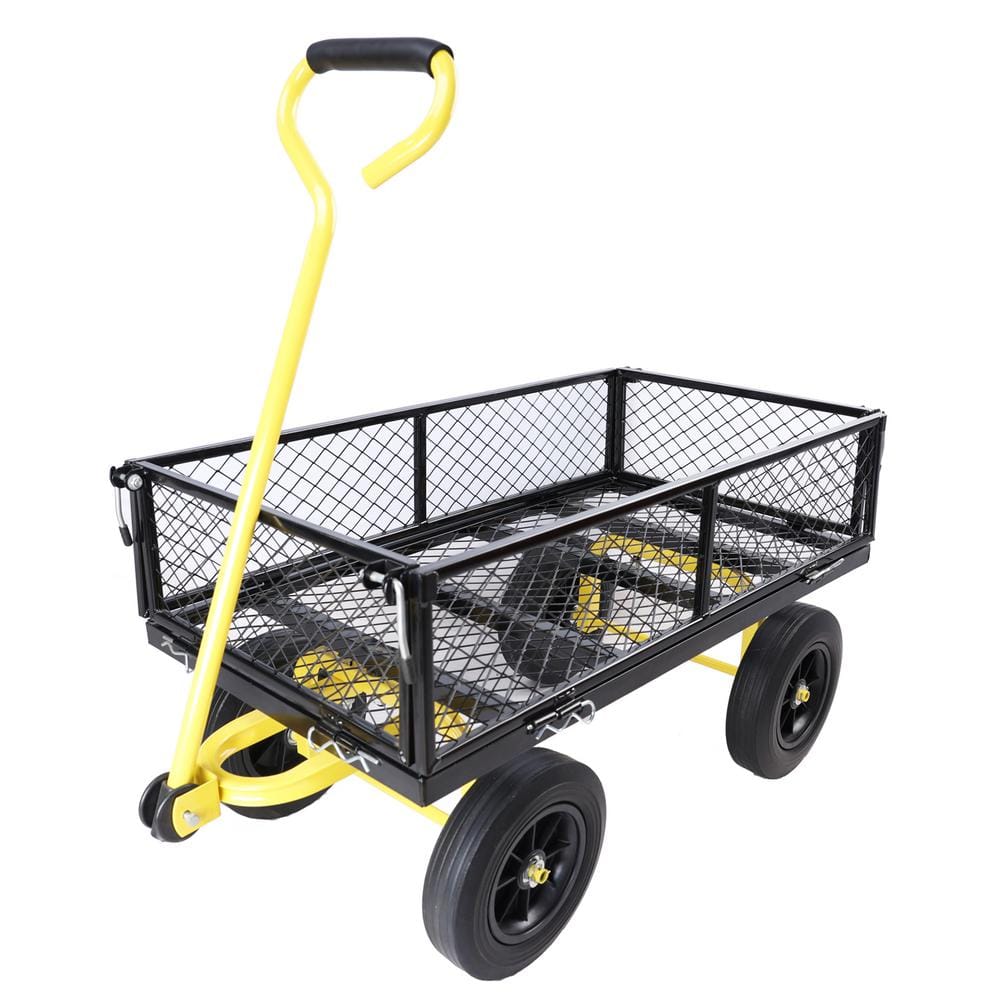 Black and Yellow Steel Garden Wagon with Solid Wheels