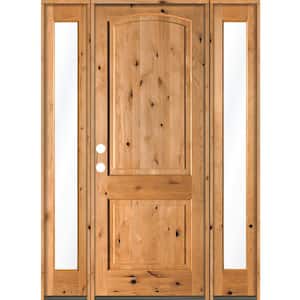 58 in. x 96 in. Rustic Knotty Alder Arch clear stain Wood Right Hand Inswing Single Prehung Front Door/Full Sidelites