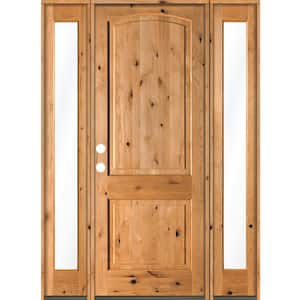 60 in. x 96 in. Rustic Knotty Alder Arch clear stain Wood Right Hand Inswing Single Prehung Front Door/Full Sidelites