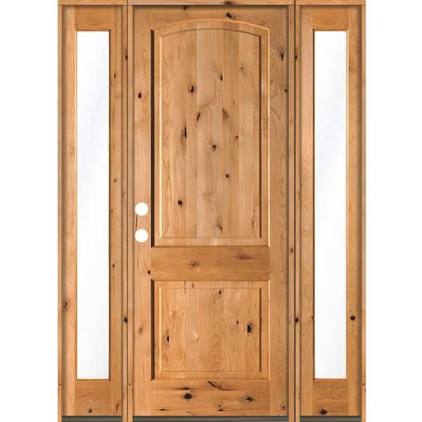 Krosswood Doors 70 in. x 96 in. Rustic Knotty Alder Arch clear stain Wood w.V-Groove Right Hand Single Prehung Front Door/Full Sidelites