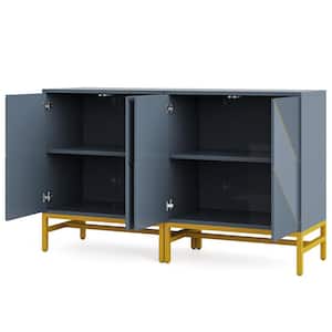 Ahlivia Gray Wood 59" Kitchen Sideboard Buffet Cabinet Set of 2 Adjustable Storage Shelves Pop-up Doors Gold Metal