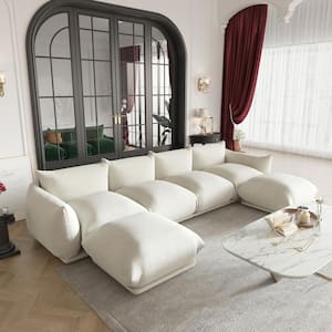 130.71 in. Straight Arm 6-piece Chenille U Shaped Modular Free Combination Sectional Sofa with Ottoman in. Beige