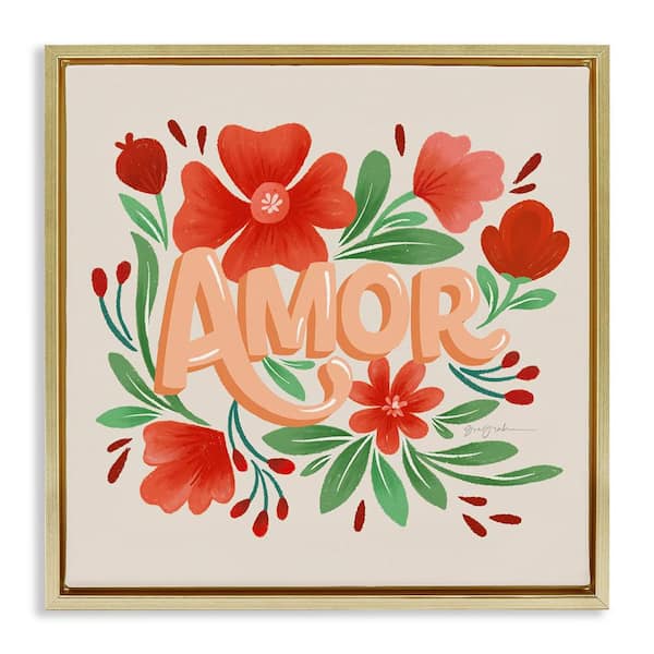 Stupell Industries Amor with Red Flowers by Gia Graham Gold Floater Frame Nature Graphic Art Print 18 in. x 18 in.