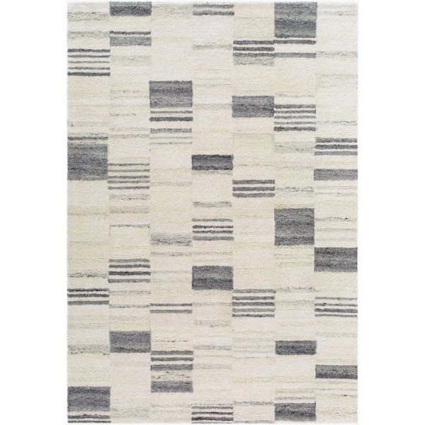 Max Black, Beige Modern Striped 8 ft. x 10 ft. Area Rug