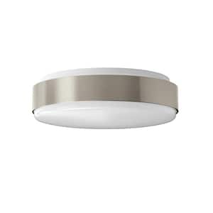 Modern Industrial 11 in. Round Wide Brushed Nickel Border LED Flush Mount Ceiling Light 980 Lumens 4000K Dimmable