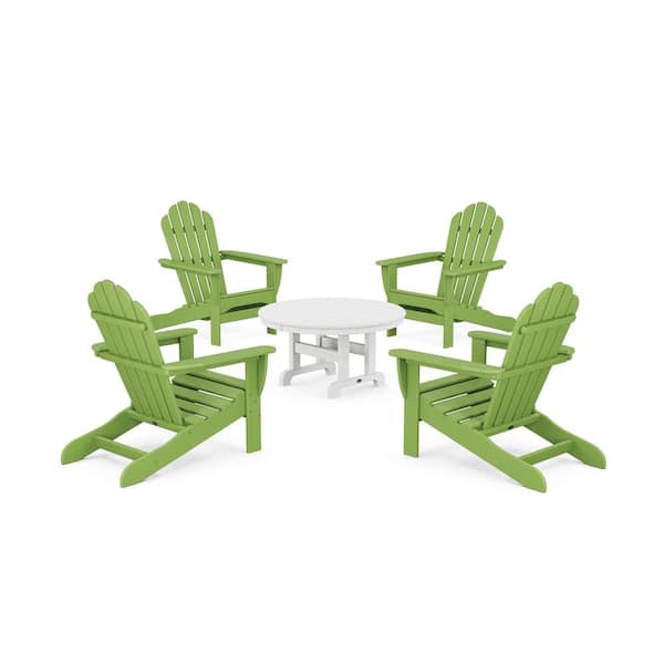 Trex Outdoor Furniture Monterey Bay 5-Piece Plastic Patio Conversation Set Adirondack Chair in Lime