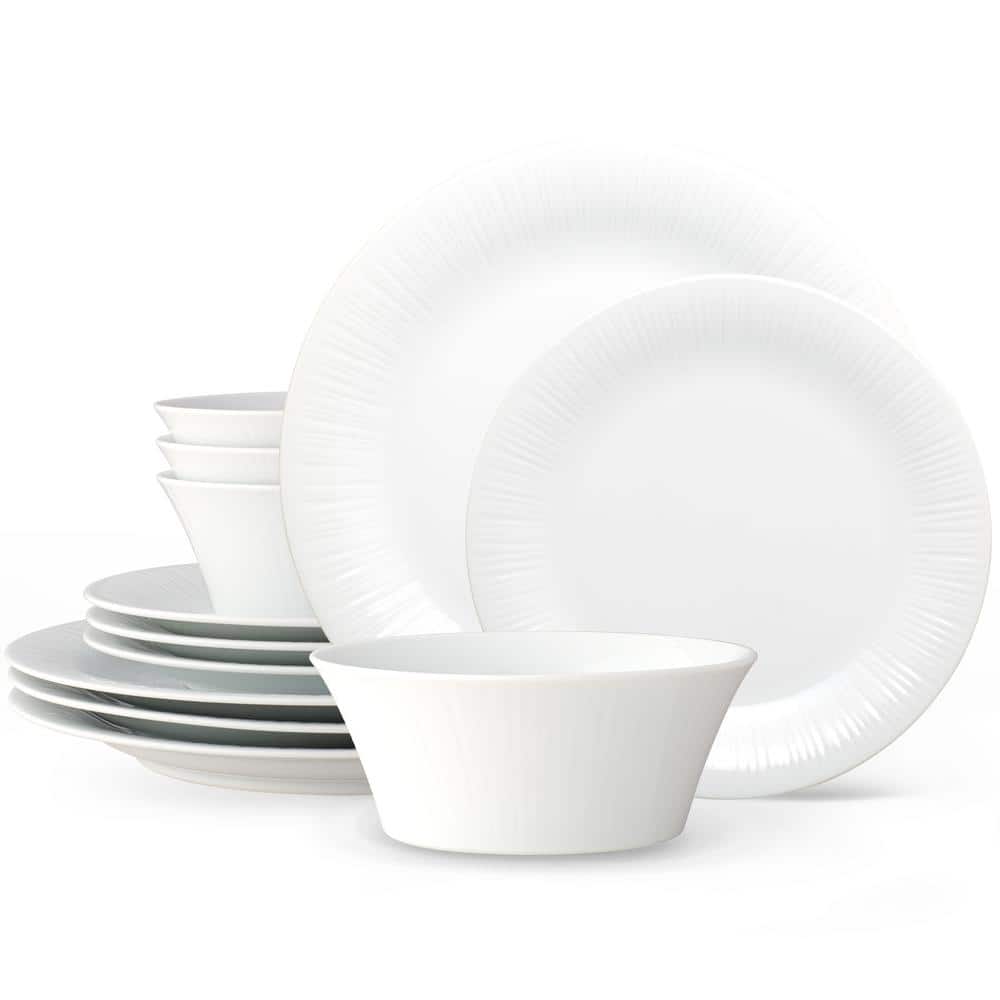 Noritake Conifere 12 Piece Dinnerware Set in White Porcelain, Service for 4 -  1708-12E