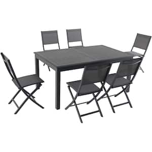 Naples Gray 7-Piece Aluminum Outdoor Dining Set with Folding Chairs and Expandable Dining Table