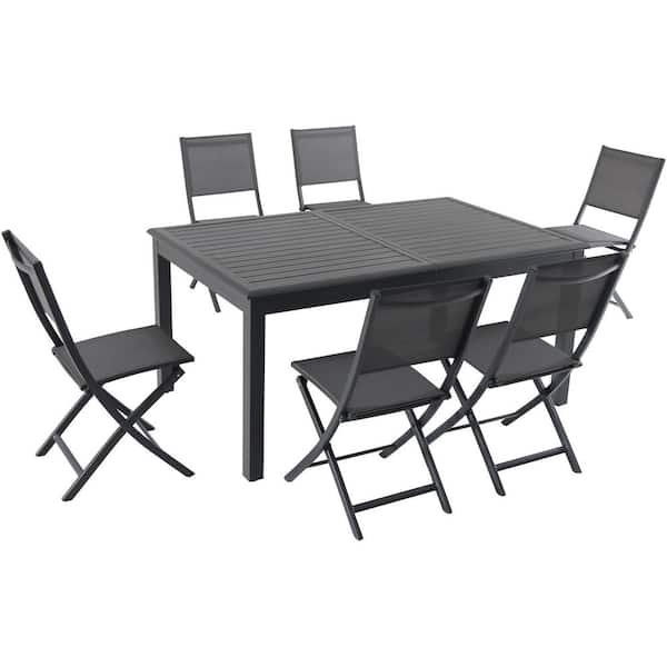 Hanover Naples Gray 7-Piece Aluminum Outdoor Dining Set with Folding Chairs and Expandable Dining Table