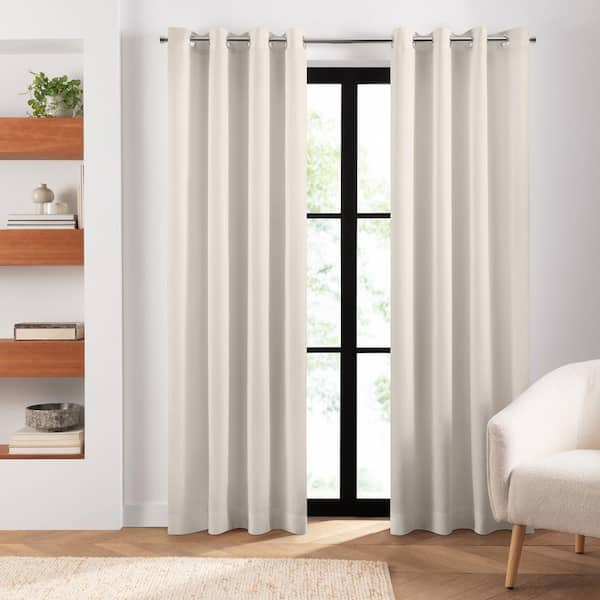 Elrene Cairo Ivory Solid Polyester 52 in. W x 108 in. L Room Darkening Double Panel Grommet Top Room Curtain Set