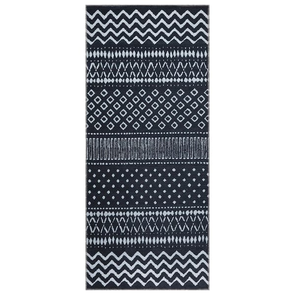 Ottomanson Non Shedding Washable Wrinkle-free Flatweave Moroccan 3x6 Living Room Runner Rug, 2 ft. 7 in. x 6 ft., Charcoal Gray
