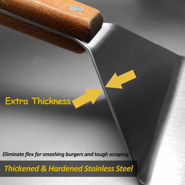 Stainless Steel Grill Spatula Set with Full Tang Handle and Beveled Edges for BBQ Flat Top Grill, Silver (3-Pack)