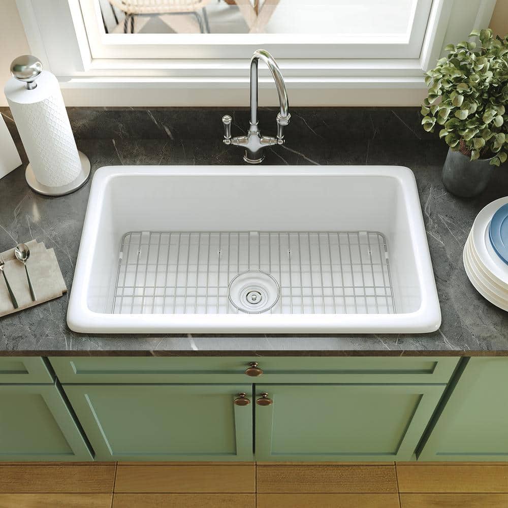 White Fireclay 32" Single Bowl Undermount Kitchen Sink