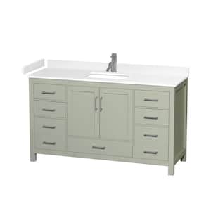 Sheffield 60 in. W x 22 in. D x 35 in . H Single Bath Vanity in Light Green with White Cultured Marble Top
