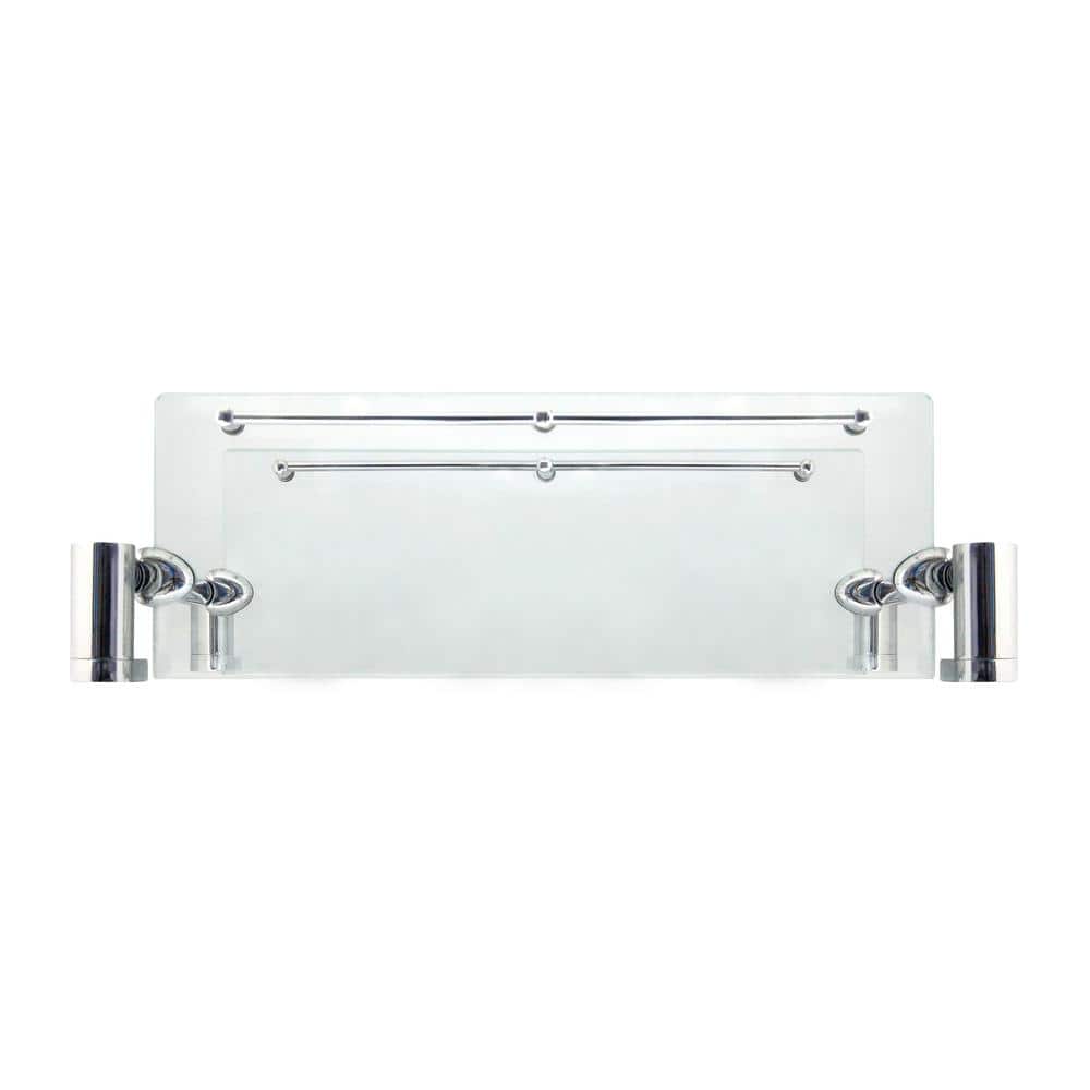 Sleek Modern Chrome-Finished Steel and Glass Bathroom Wall Shelf