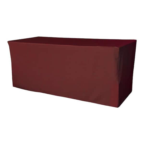 72 in. L x 24 in. W x 30 in. H Burgundy Polyester Poplin Fitted Tablecloth
