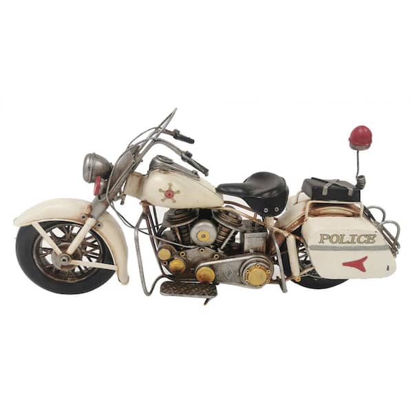 White 15.5 x 5.75 x 9 in. Vintage Police Bike Metal Model