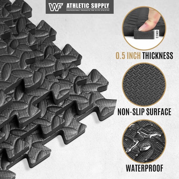 Hmount Deeroll Eva Foam Mat, 12 Pieces and 14 Edges, Non-Slip Interlocking Puzzle Floor Tiles for Home, Exercising, Black, Size: 12 x 12 x 0.5