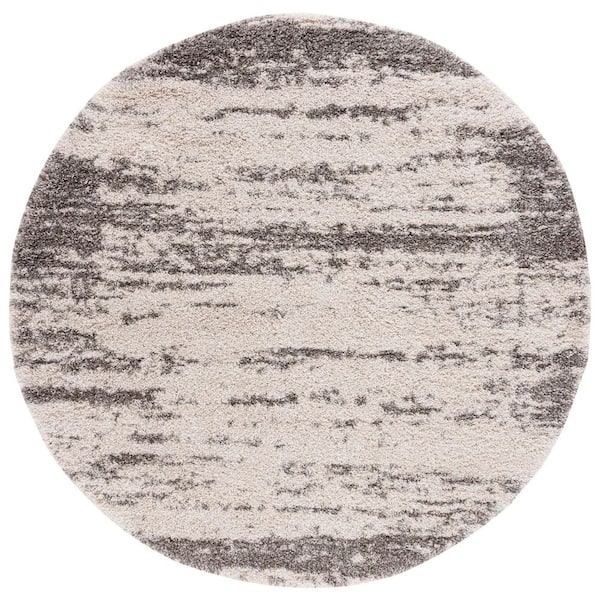 Hudson Shag 5 ft. x 5 ft. Ivory/Gray Distressed Round Area Rug