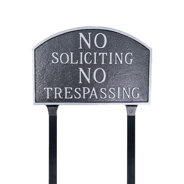 Montague Metal Products No Soliciting, No Trespassing Arch Large Statement Plaque with 23 in. Lawn Stakes - Swedish Iron