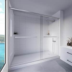 Winter White-Rainier 60 in. x 32 in. x 83 in. Base/Wall/Door Concealed Base Alcove Shower Stall/Kit Chrome Right