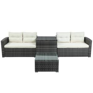 Classic Gray Wicker Outdoor Chaise Lounge with White Cushions