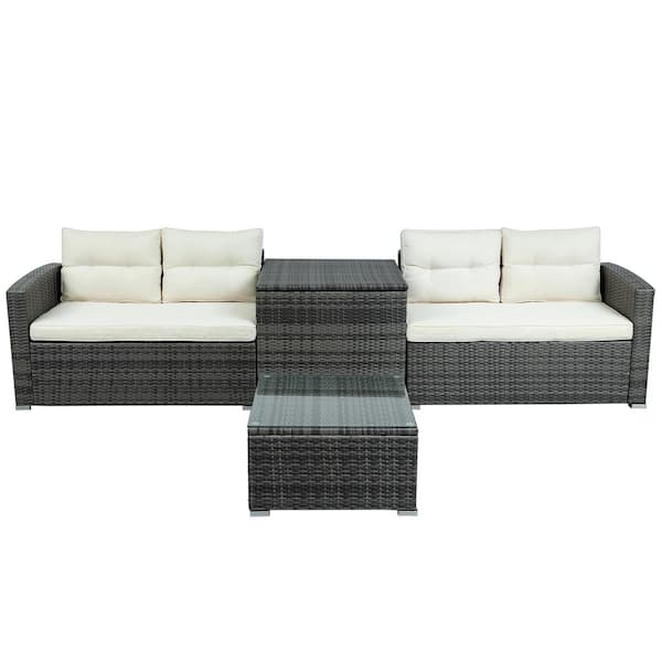 Willit Classic Gray Wicker Outdoor Chaise Lounge with White Cushions
