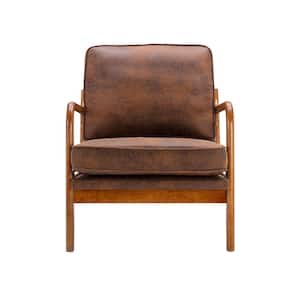 Mid Century Modern Coffee Faux Leather Cushioned Upholstered Accent Armchair with Solid Wood Frame
