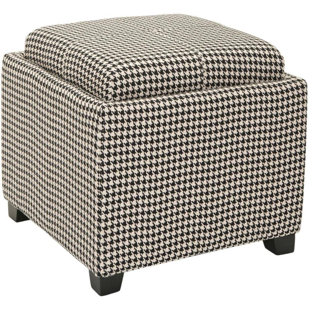 Transitional Harrison Black & White Birchwood Tray Ottoman