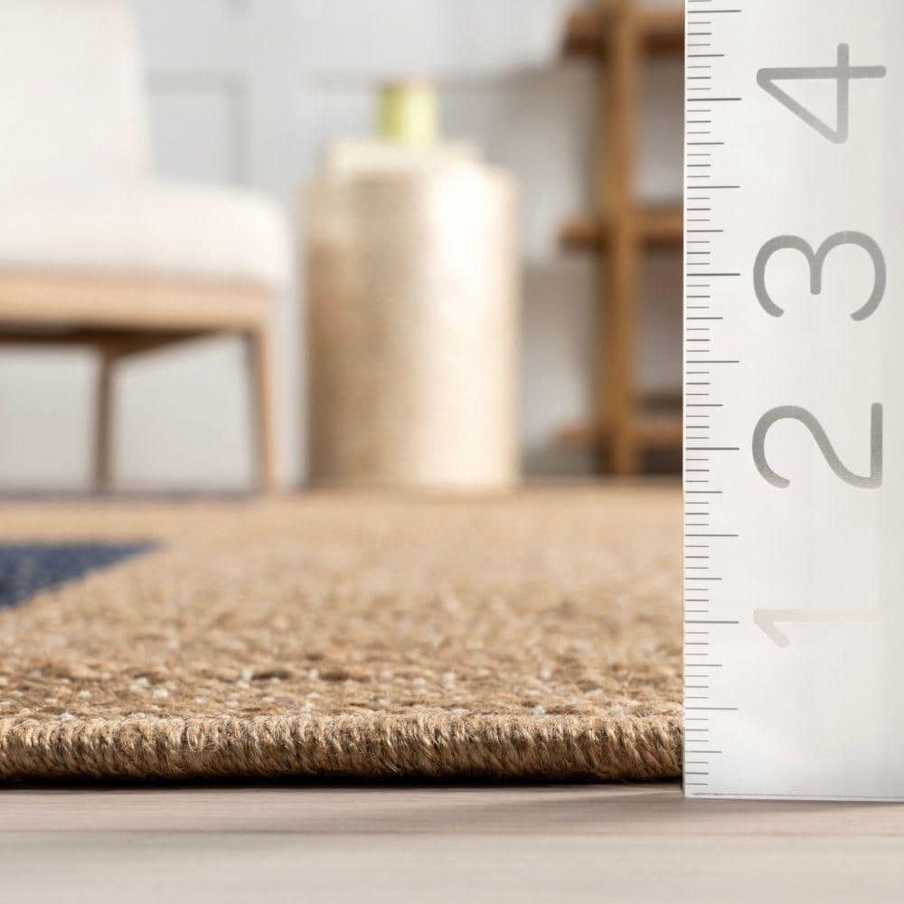 Handmade Blue and Beige Jute Rectangular 8' x 10' Rug