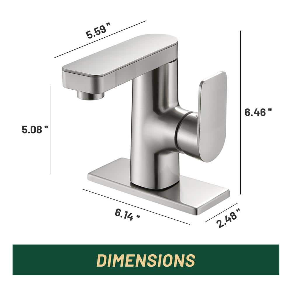 Brushed Nickel Single Handle Low Arc Bathroom Faucet with Deckplate