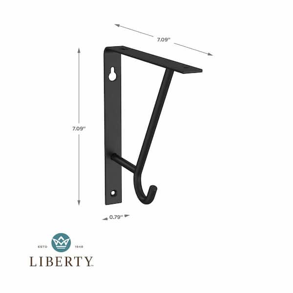 Liberty 7 in. Matte Black Steel Decorative Shelf Bracket with Hook