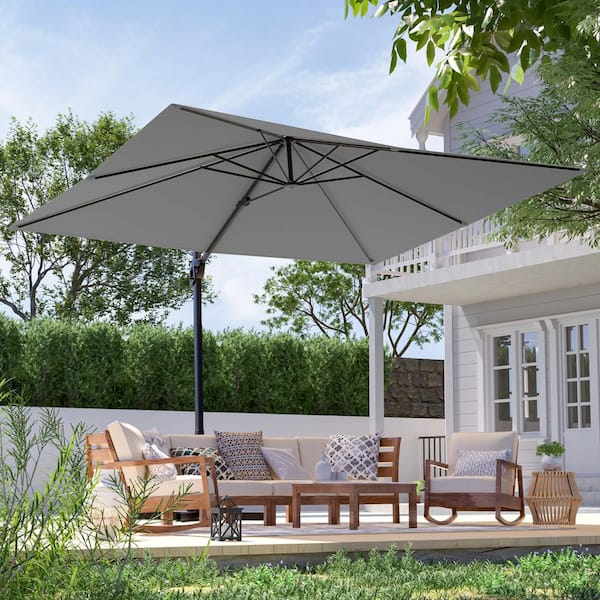 10 x 8 ft. Metal Rectangle Cantilever Patio Umbrella Solution-Dyed Fabric and 360° Rotation System in Gray