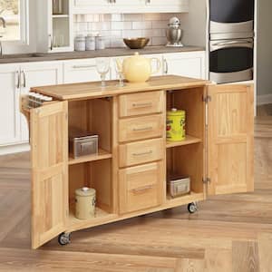 Natural Wood Kitchen Cart with Breakfast Bar