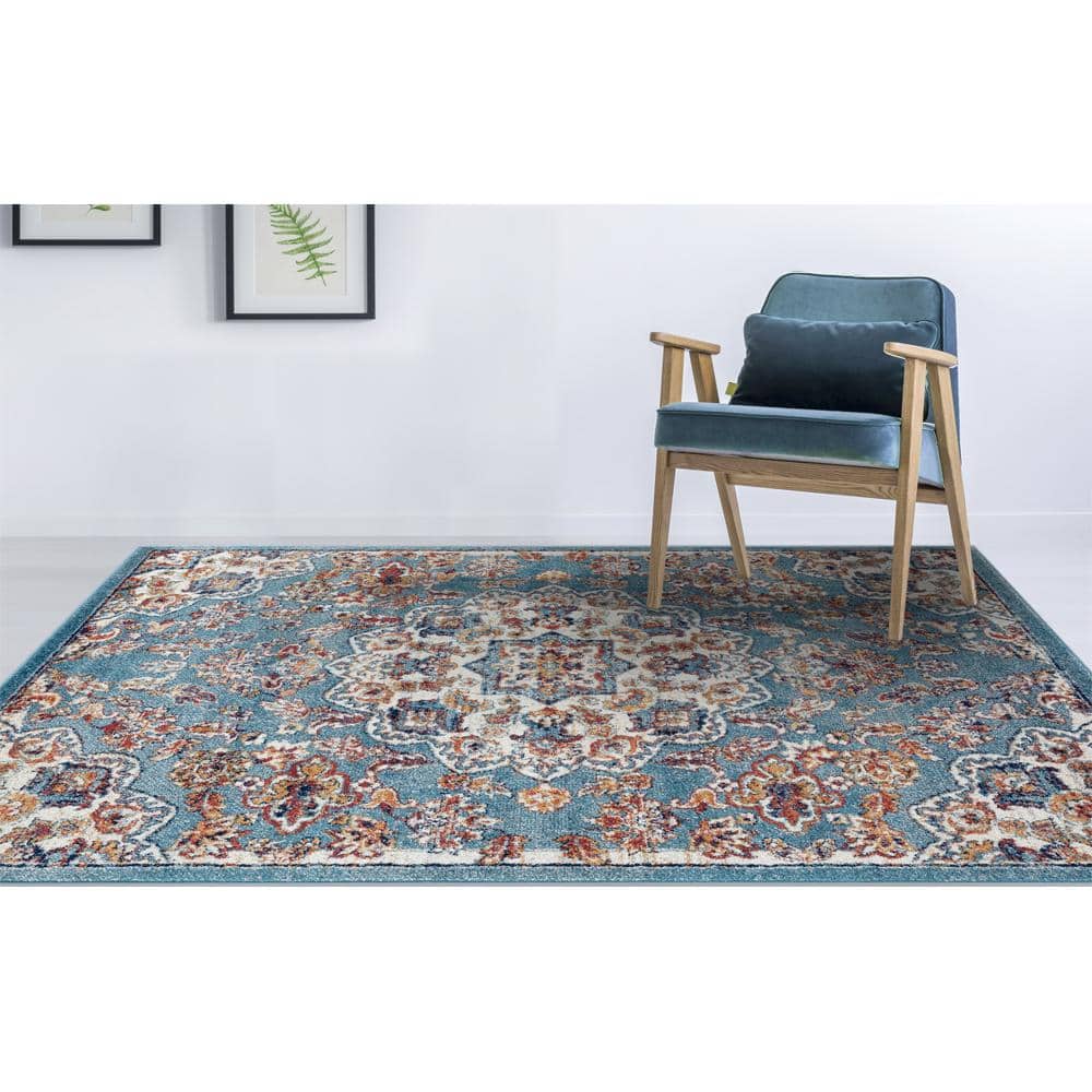 Reversible Handmade Blue Medallion 7'9"x9'9" Synthetic Area Rug
