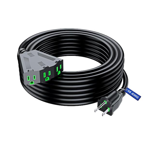 50 ft. 14 / 3 Medium / Heavy Duty Indoor V-Shaped Extension Cord 3-Outlet 15 Amps Black with Green Indicators