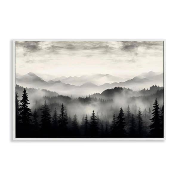Stupell Industries Black and White Gradient Mountains by LSR Design Studio White Framed Nature Giclee Art Print 12 in. x 18 in.