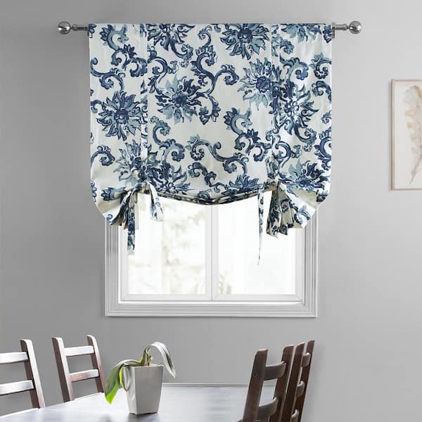 Exclusive Fabrics & Furnishings Indonesian Blue Printed Cotton Rod Pocket  Room Darkening Tie-Up Window Shade - 46 in. W x 63 in. L (1 Panel)  PRTW-TUD40-63 - The Home Depot