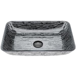 Glass Rectangular Vessel Bathroom Sink in Titanium Gray