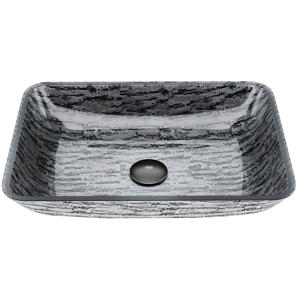 Slate Grey Rectangular Glass Vessel Bathroom Sink